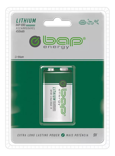 Bateria Recarregavél 9v 450mah Lithium Bap-690