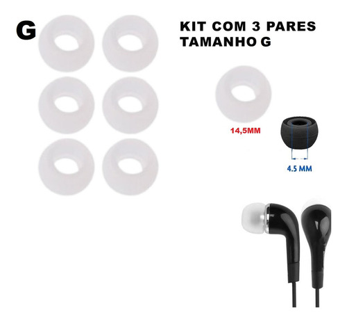 3 Pares Proteçao Fone De Ouvido Silicone Em 3 Formatos Cor brancoG