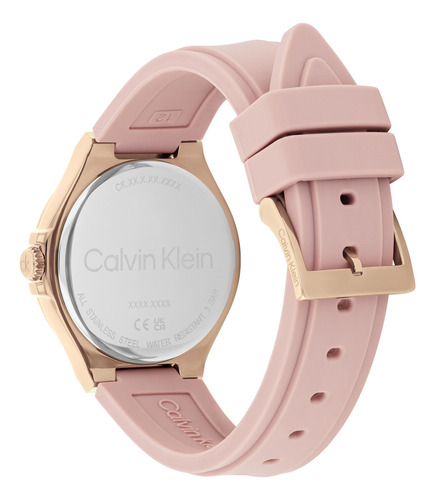 Reloj Calvin Klein Mujer Vibrancy 25100108 Rosa Multifunción Bisel Dorado Fondo Rosa Claro