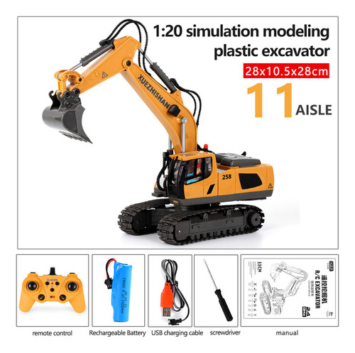 Excavadora Tractor Rc De Juguete, 11 Canales, 1/20, 2.4 Ghzy