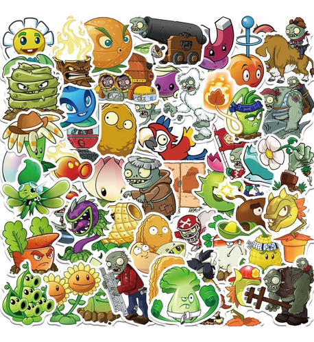Stickers Plantas Vs Zombie X50 Autoadhesivos Vinilos