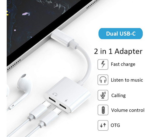 .. Adaptador De Auriculares Dual C 2 En 1, Conector Usb-c,