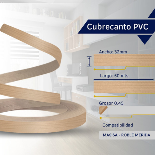 Cubrecanto Pvc .45 Roble Merida 32mm X 50mts***
