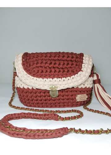 Bandolera Cartera En Crochet Con Trapillo Forrada Con Tela 