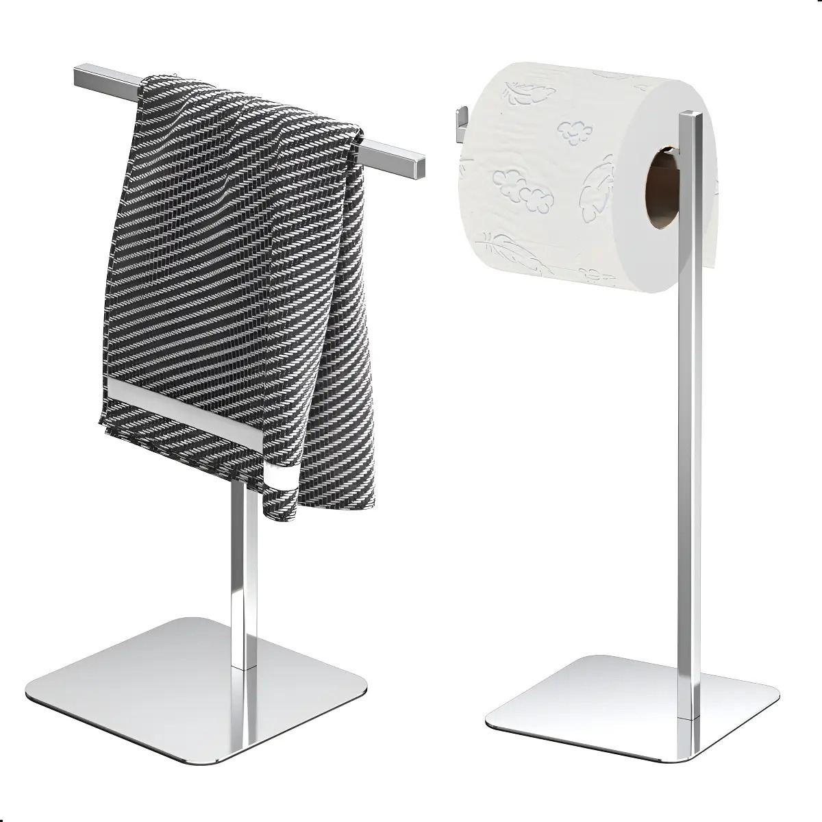 Porta Papel Higiênico de Chão Aço Inox Prata Casa Móveis Design Nice