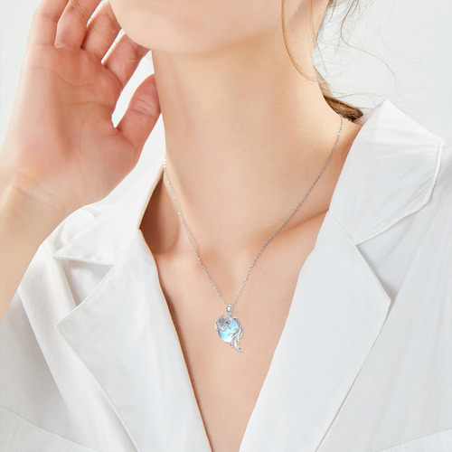 Coleira Lonago Fénix Plata Piedra Lunar Fénix Colar Presente