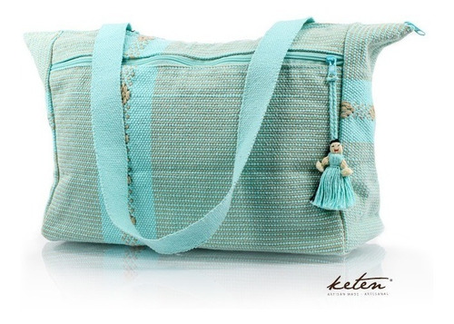 Bolso Color Aqua De Telar  Para Dama Tipo Hobo