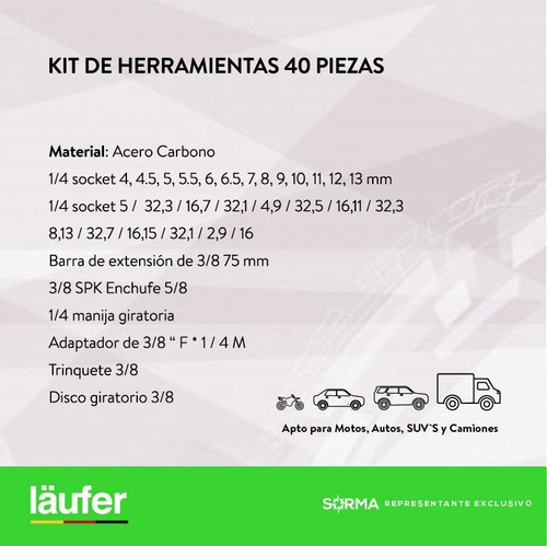 Imagen 4 de 9 de Juego De Llaves Tubo Laüfer X 40 Piezas Auto-camiones-motos