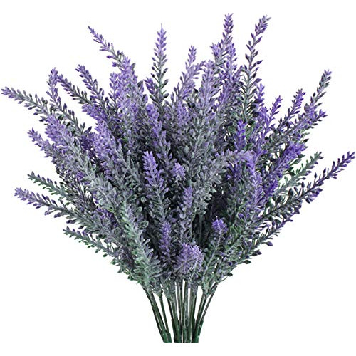 4pcs Flores Artificiales Flocado Plástico Lavanda Paqu...