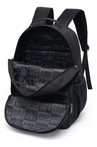 Mochila Masculina Executiva Faculdade Notebook Resistente Cor Preto C/ Branco Desenho Do Tecido Lisa