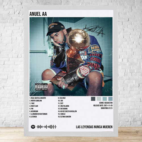 Cuadro Anuel Aa 30x40 Vidrio Marco Madera Desmontable C639 Blanco Clasico