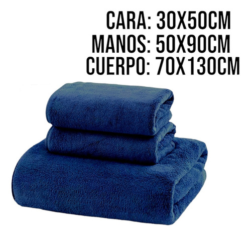 Set De 3 Toallas Cara, Manos, Cuerpo Color Azul Liso