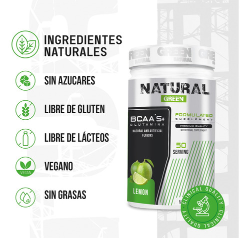 Aminoácidos Bcaas + Glutamina 1kg Green Sabores Limón