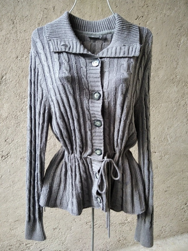 Apt 9 Sweater Suéter Cardigan Grande L G Gris Trenzado