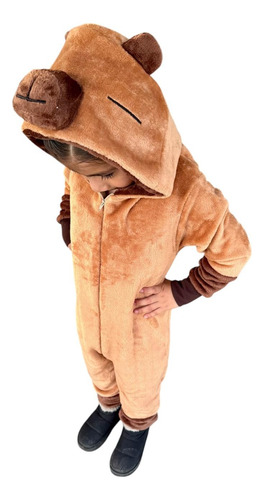 Pijama Kigurumi Mameluco Capibara Infantil Gorro Bordado