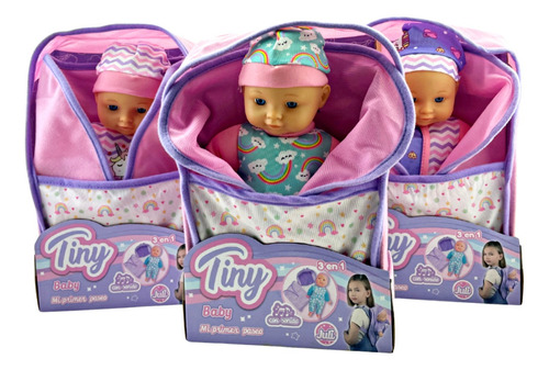 Bebe Tiny Con Mochila Sonidos Manta Juguete Muñeco Bebote Sb