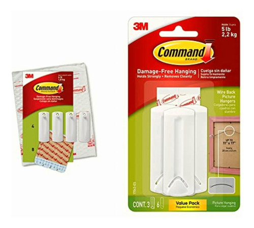 Command Wire Colgador Para Cuadros, 3 Hangers, Blanco +