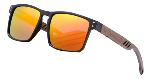 Anteojos de sol polarizados Barcur BC4020 con marco de plástico color negro, lente naranja de triacetato de celulosa espejada, varilla madera de madera