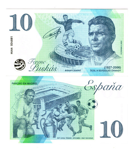 Billete Souvenir Del Futbolista Ferenc Puskás España 10 2023