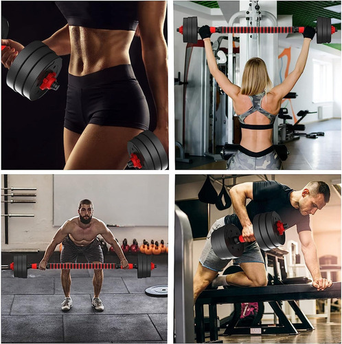 Kit De Mancuernas Ajustables Pesas Con Barra Discos Aplicable A Ejercicio Gym Multifuncional Set Mancuerna Color Black 20 Kg
