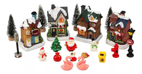 Conjunto De Cabaña De Pueblo 18 Piezas, Led Casita Navideña