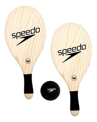 Kit 2 Raquetes De Frescobol + Bolinha Speedo Popular Racket Cor Preto