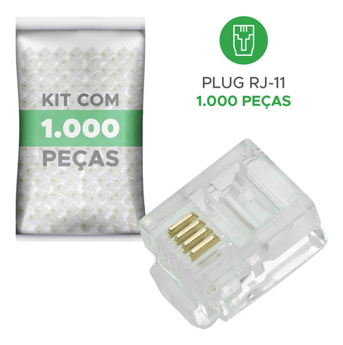 1000 Und. Conectores P/ Telefone Fixo Plug Rj11 Cat3 6x4
