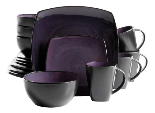 Gibson Home Vajilla De Reactiva Glaze Cuadrada Púrpura-negro