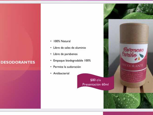 Desodorante Artesanal 100% Natural Libre De Sales De Alum