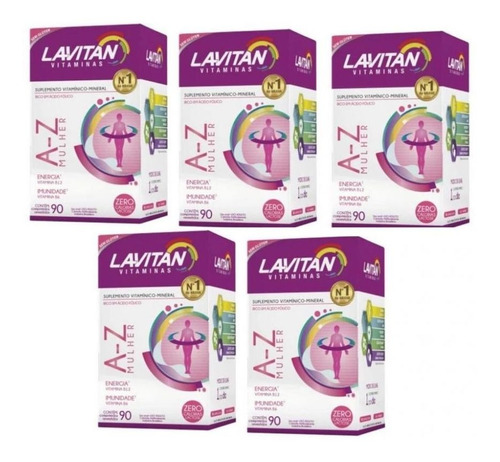 Kit Com 5 Lavitan Mais A-z Mulher Cimed Com 90 Comprimidos