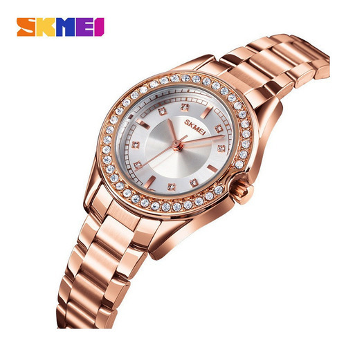 Relojes De Cuarzo Impermeables Skmei Para Mujer Con Diamante Color de la correa Rosé gold