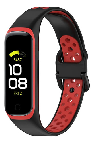 Pulseira De Silicone Esportiva Compativel Com Galaxy Fit 2 R220 Sm-r220 - Preto Com Vermelho