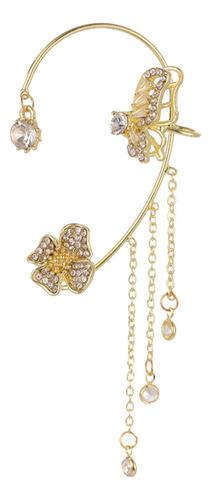 1pç Brinco Piercing Borboleta Flor Strass Pendurar Ajustável