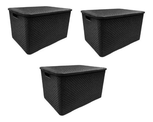 Kit Com 3 Organizador Rattan 20l Preto