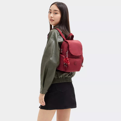 Kipling Mochila City Zip Tamaño Mini 100% Color Funky Red Diseño De La Tela Color Sólido