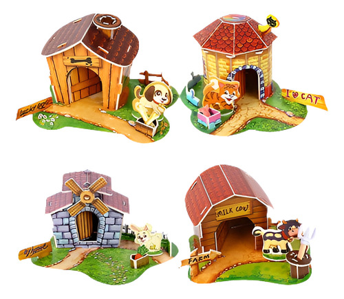 1 Pc De Papel 3d Rompecabezas Diy Cartoon Casa Del Animal Do