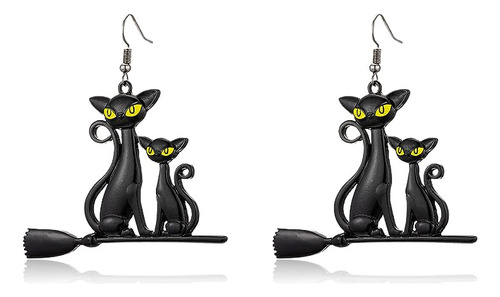 Aretes Colgantes Escoba Gato Negro Halloween Divertidos Aret