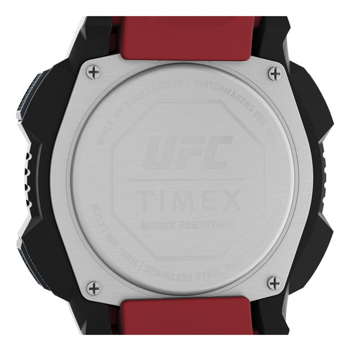 Reloj Timex Ufc Core Shock 45mm 100m Resin Strap Red Malla Rojo Bisel Negro Fondo Negro