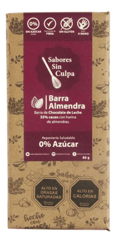 Sabores Sin Culpa Chocolate De Leche Con Almendras 80 G