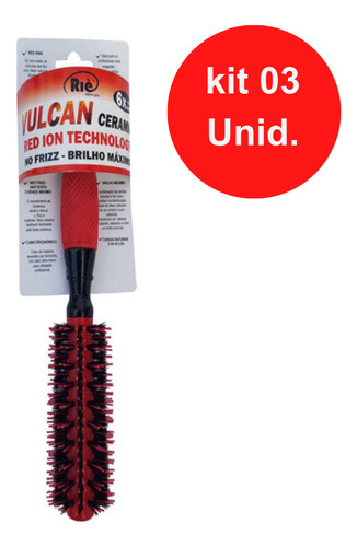 Kit 03 Unid. Escova Profissional Vulcan Ceramic Red Ion Tech