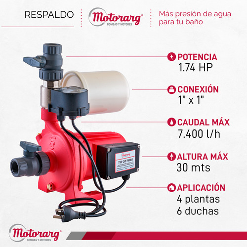 Imagen 2 de 12 de Bomba Agua Presurizadora Motorarg - Tip Pres 30 1.74 Hp