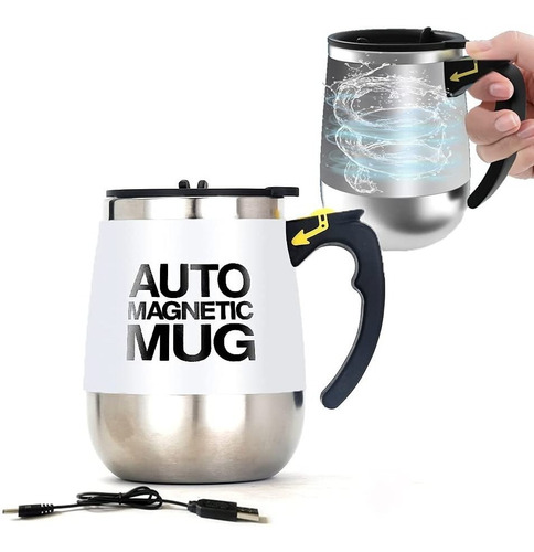 Taza Auto Magnetic Mud De 400ml Recargable Usb Blanca