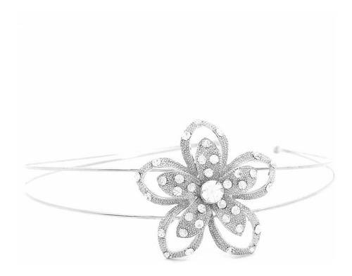 Tiara De Metal Dupla Prateada Flor Com Strass