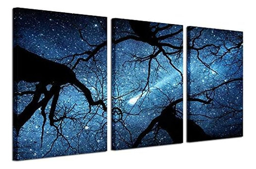 Kreative Arts Night Starry Sky Rodeado De Árboles Bosque Lie