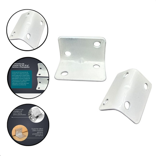 Kit Com 10 Cantoneira De Fixação 4 Furos Branco Móveis