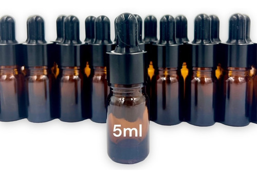 100 Goteros 5ml Envase Vidrio Ámbar, Rosca Negra Lisa/negro