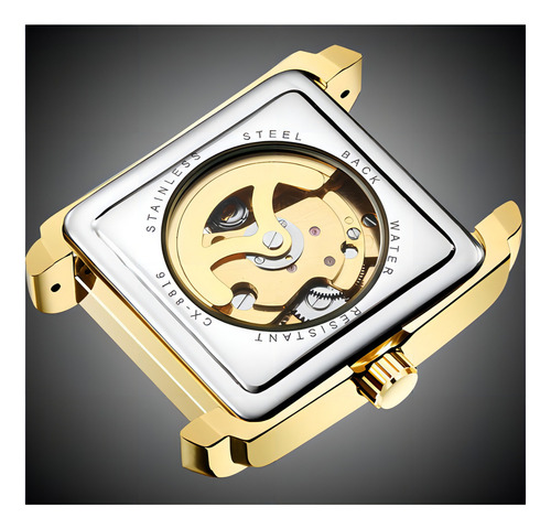 Relógios automáticos quadrados de couro impermeável Chenxi Cor de fundo dourado/verde