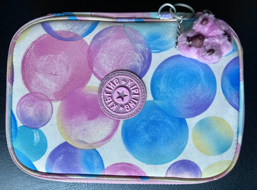 Mochila Kipling Class Room Original Rosa Con Burbujas De Colores Estampado (Usado)