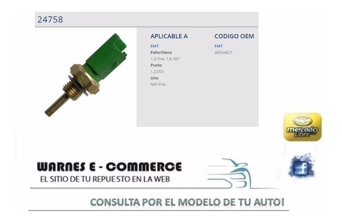 Bulbo Sensor Temperatura Fiat Punto Uno 1.3 16v - Fire Verde