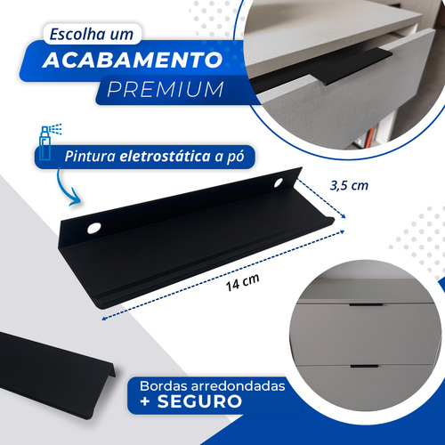 Kit 50 Peças Perfil Puxador Slim Alumínio Para Móveis 14cm Cor Preto